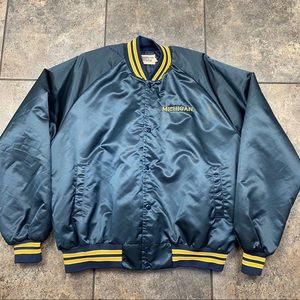 VTG 80’s NCAA Michigan Wolverines Satin Bomber Jacket Size XL